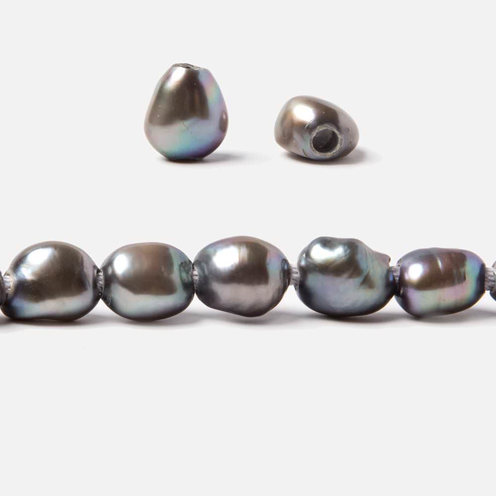 9.5x8-11x9mm Dark Mink Silver Baroque 2.5mm large hole Pearls 15 in. 39 pcs