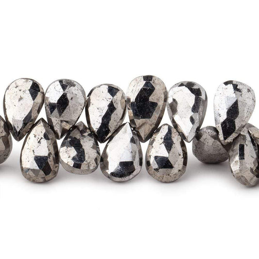 9.5x8-12.5x8mm White Pyrite faceted pear beads 8 inch 45 pieces