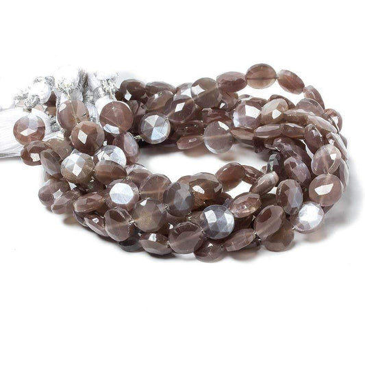 9mm Chocolate Brown Moonstone faceted coin beads 8 inch 23 pieces