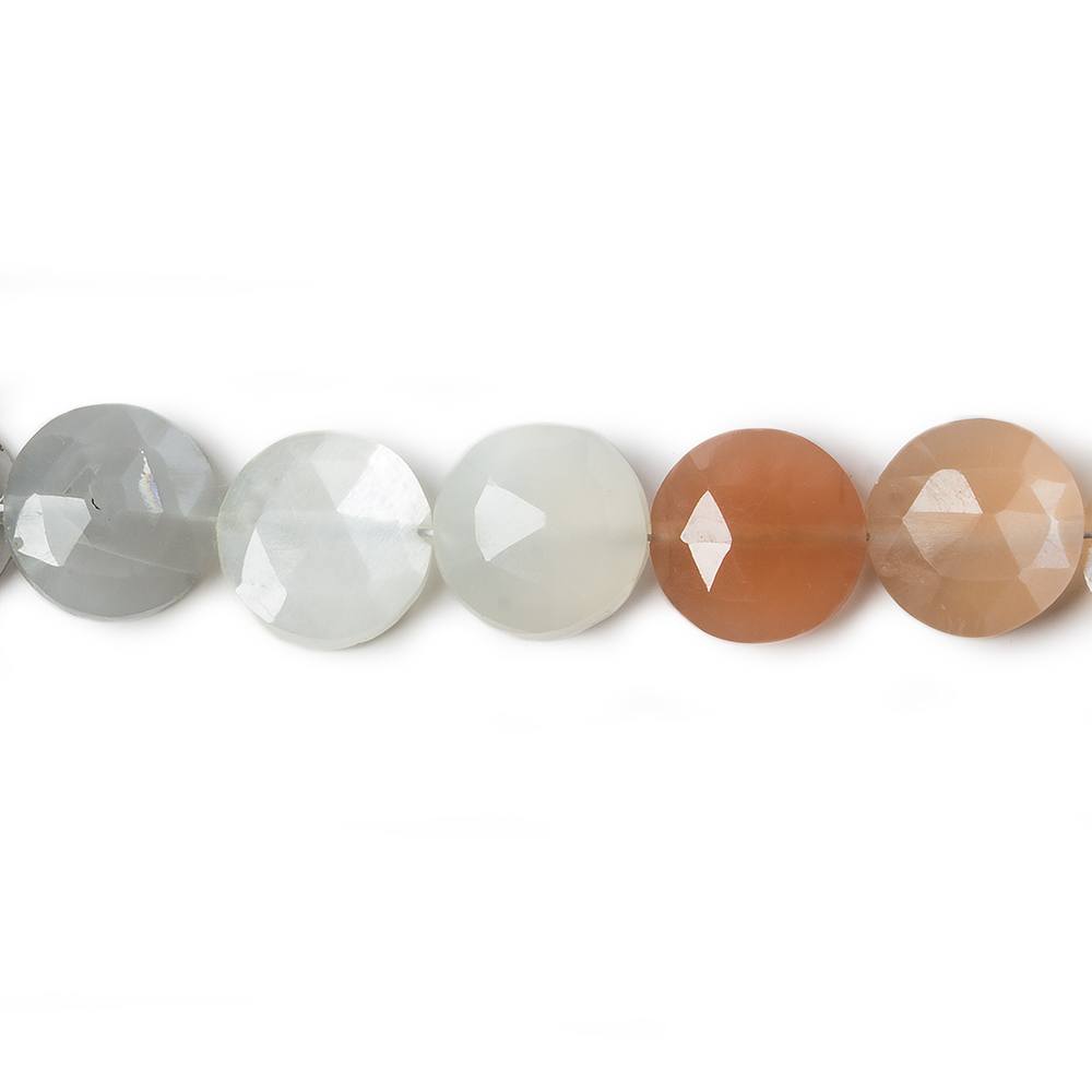 9mm Multi Color Moonstone faceted coin beads 8 inch 23 pieces