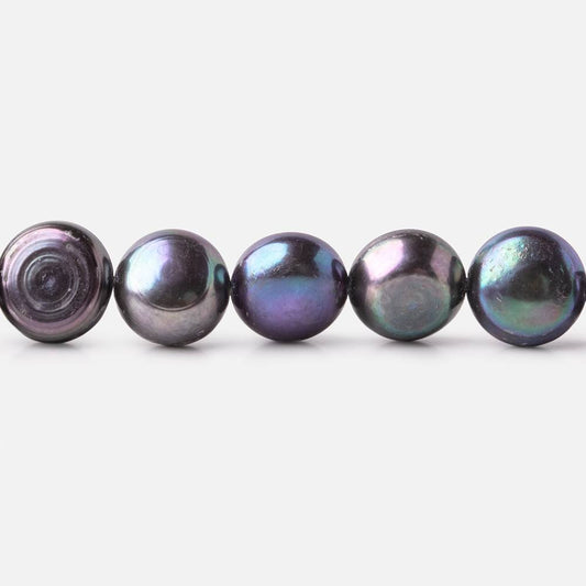 9mm Peacock Navy Button Freshwater Pearls 16 inch 45 pieces