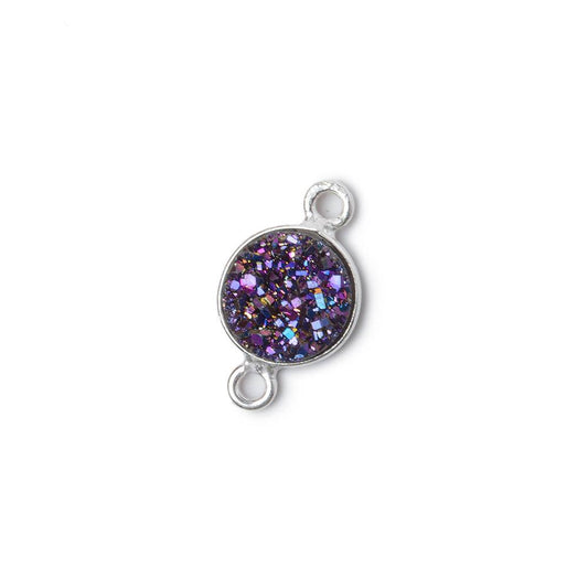 9mm Silver .925 Bezel Mystic Peacock Drusy Drusy Coin Connector 1 piece