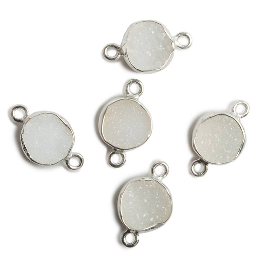 9mm Silver Bezel White Drusy Coin 2 ring Charm Connector 1 piece