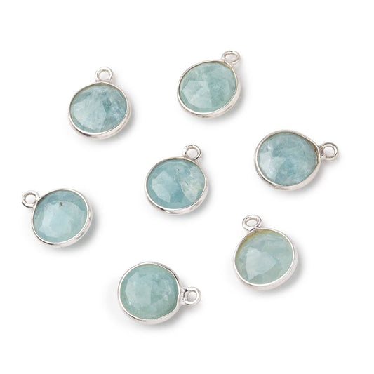 9mm Sterling Silver Bezel Milky Aquamarine Faceted Coin Pendant 1 Focal piece