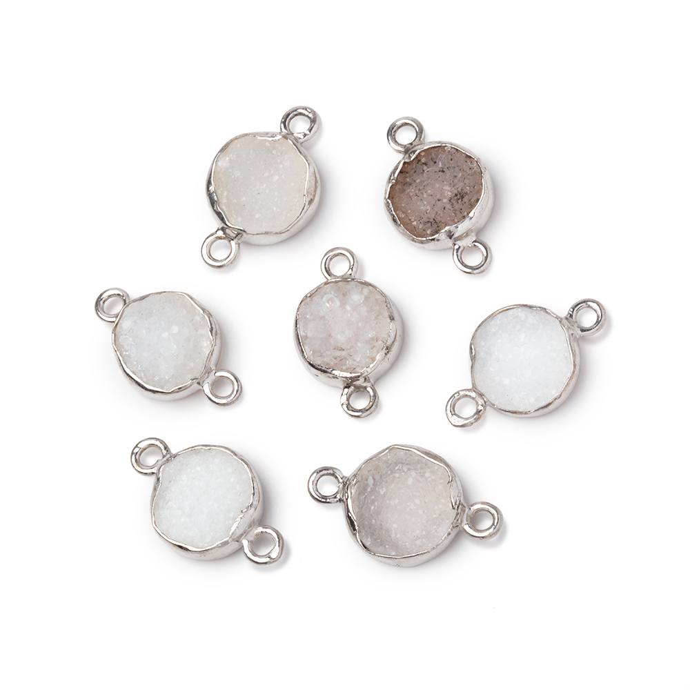 9mm Sterling Silver Bezel White Drusy Coin Connector 1 piece