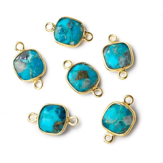 9mm Vermeil Bezel Enhanced Turquoise faceted cushion Connector 1 focal bead