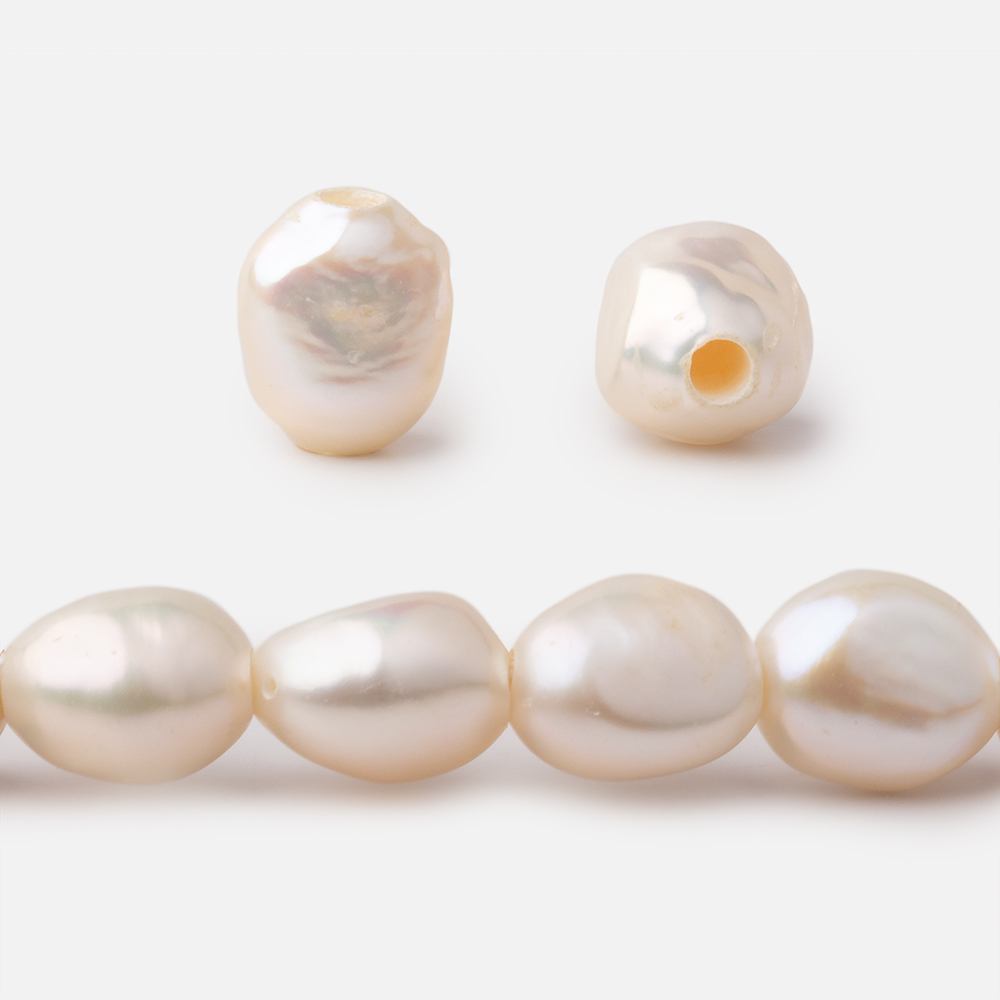 9x10-10x12mm Buttery White Baroque 2.5mm Large Hole Pearls 15 inch 33 pieces