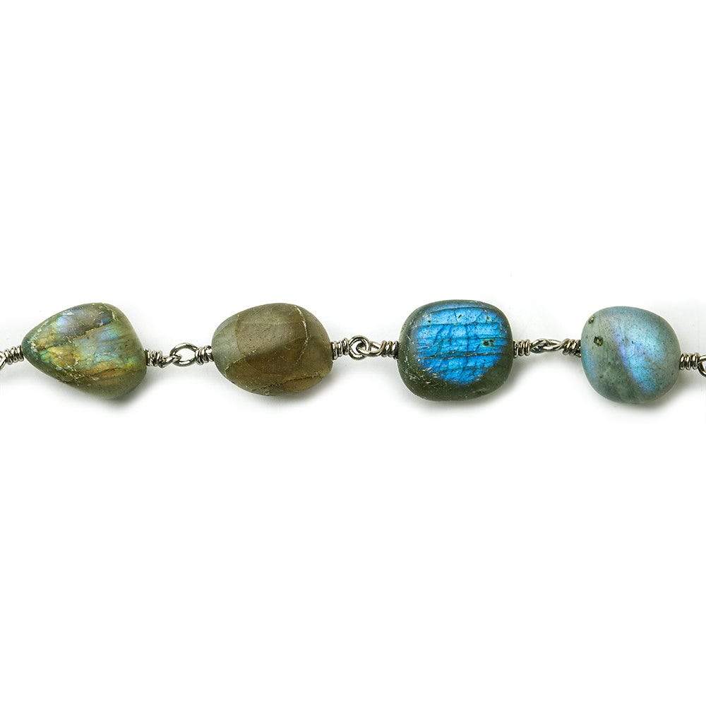 9x10-14x10mm Matte Labradorite plain nugget Black Gold plated Chain by the foot 17 beads per