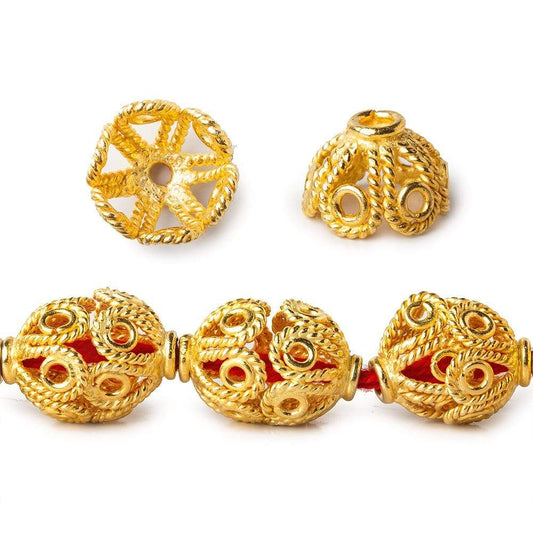 9x13mm 22kt Gold Plated Copper Bead Cap Filigree Design 8 inch 24 pieces