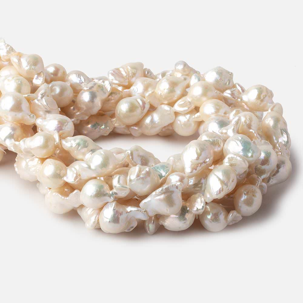 9x14-11x16mm Off White Flame Ball Ultra Baroque Freshwater Pearls 16 inch 18 pieces A grade