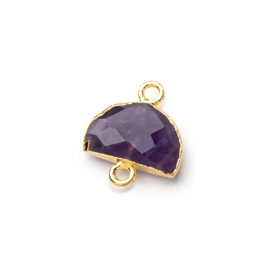 9x14mm Gold Leafed Amethyst Faceted Half Moon Focal Connector 1 piece