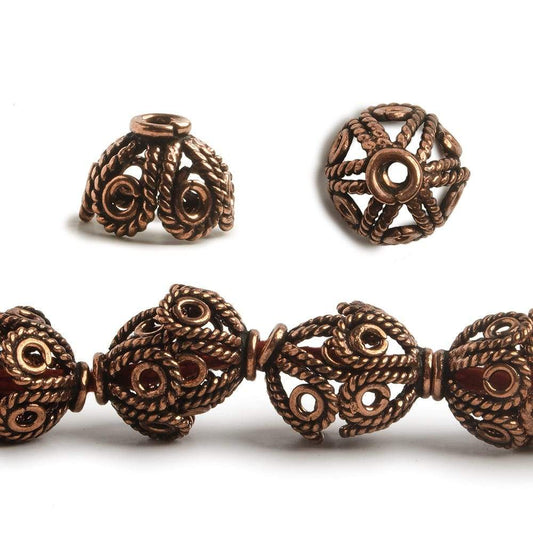 9x15mm Copper Bead Cap Twisted Rope Filigree Design 8 inch 24 pcs