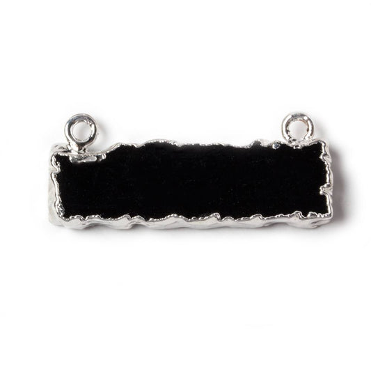 9x29mm Silver Leafed Black Chalcedony Plain Bar Connector 1 piece