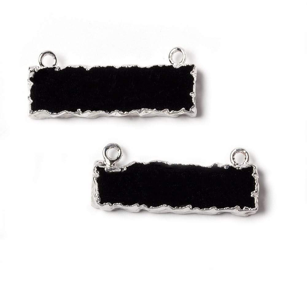 9x29mm Silver Leafed Black Chalcedony Plain Bar Connector 1 piece
