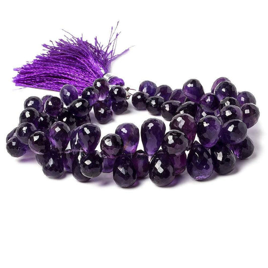 9x6-13x9mm Amethyst Tear Drop Briolette Beads 7.5 inch 68 pieces