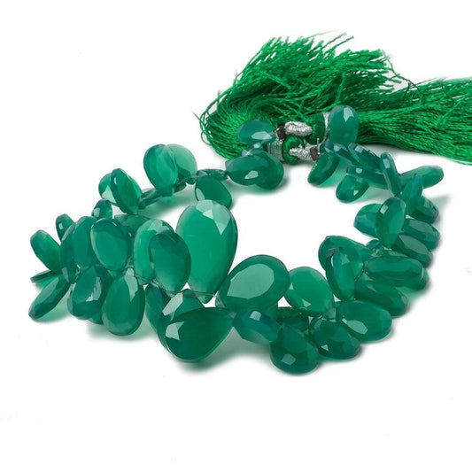 9x6-17x11mm Green Onyx Bezel Faceted Pear Beads 8 inch 66 pieces