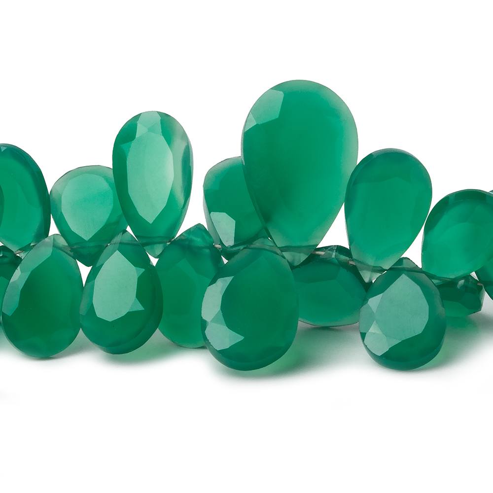 9x6-17x11mm Green Onyx Bezel Faceted Pear Beads 8 inch 66 pieces