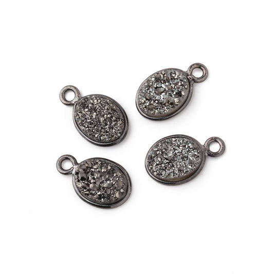 9x6mm Black Gold Bezel Metallic Platinum Drusy Oval Pendant Set of 4 Pieces