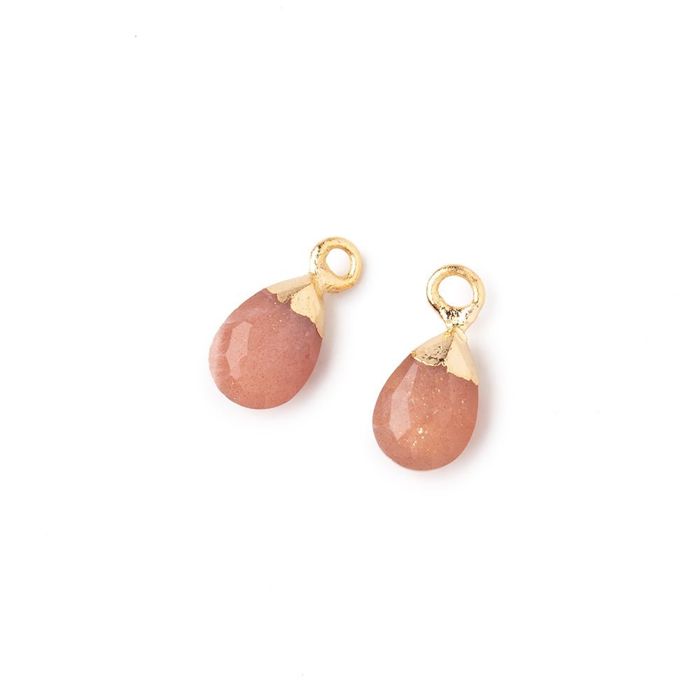 9x6mm Gold Leafed Angel Skin Moonstone Faceted Pear Set of 2 Pendants
