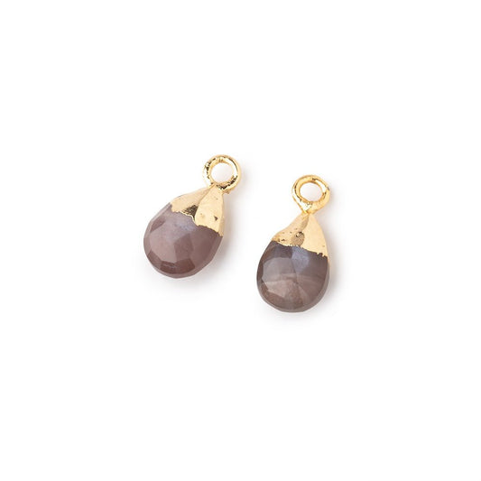 9x6mm Gold Leafed Chocolate Moonstone Faceted Pear Set of 2 Pendants