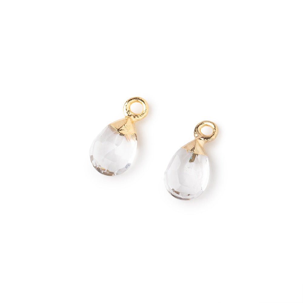 9x6mm Gold Leafed Crystal Quartz Faceted Pear Set of 2 Pendants