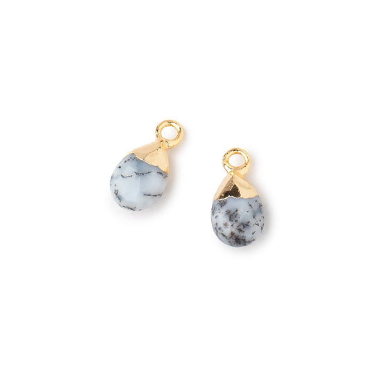 9x6mm Gold Leafed Dendritic Opal Faceted Pear Set of 2 Pendants