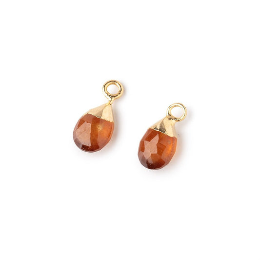 9x6mm Gold Leafed Hessonite Garnet Faceted Pear Set of 2 Pendants
