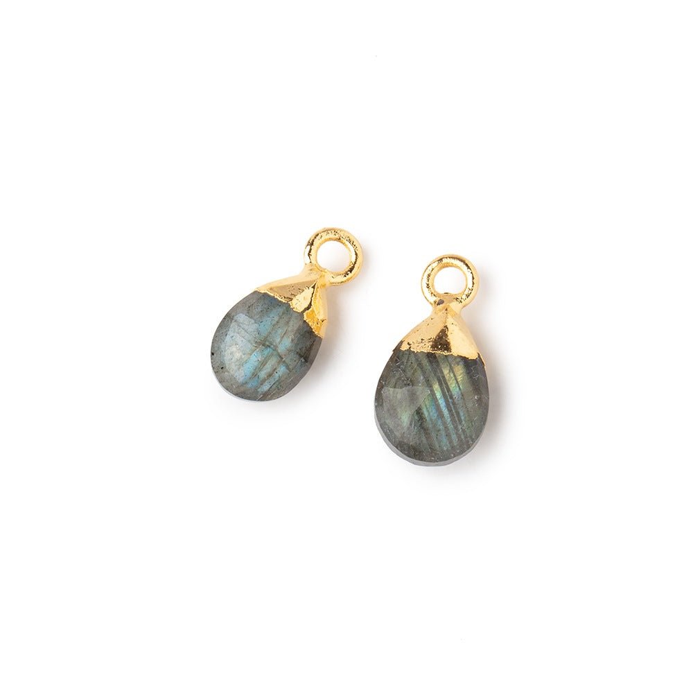 9x6mm Gold Leafed Labradorite Faceted Pear Set of 2 Pendants