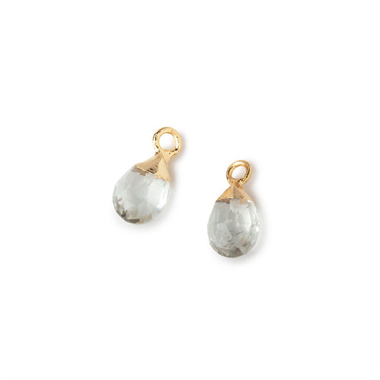 9x6mm Gold Leafed Prasiolite Faceted Pear Set of 2 Pendants