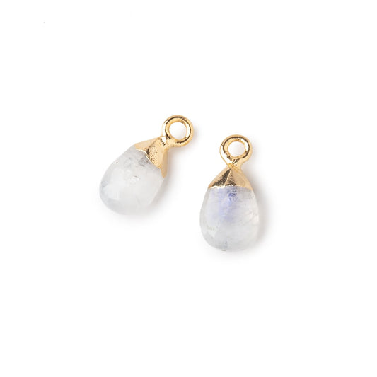 9x6mm Gold Leafed Rainbow Moonstone Faceted Pear Set of 2 Pendants