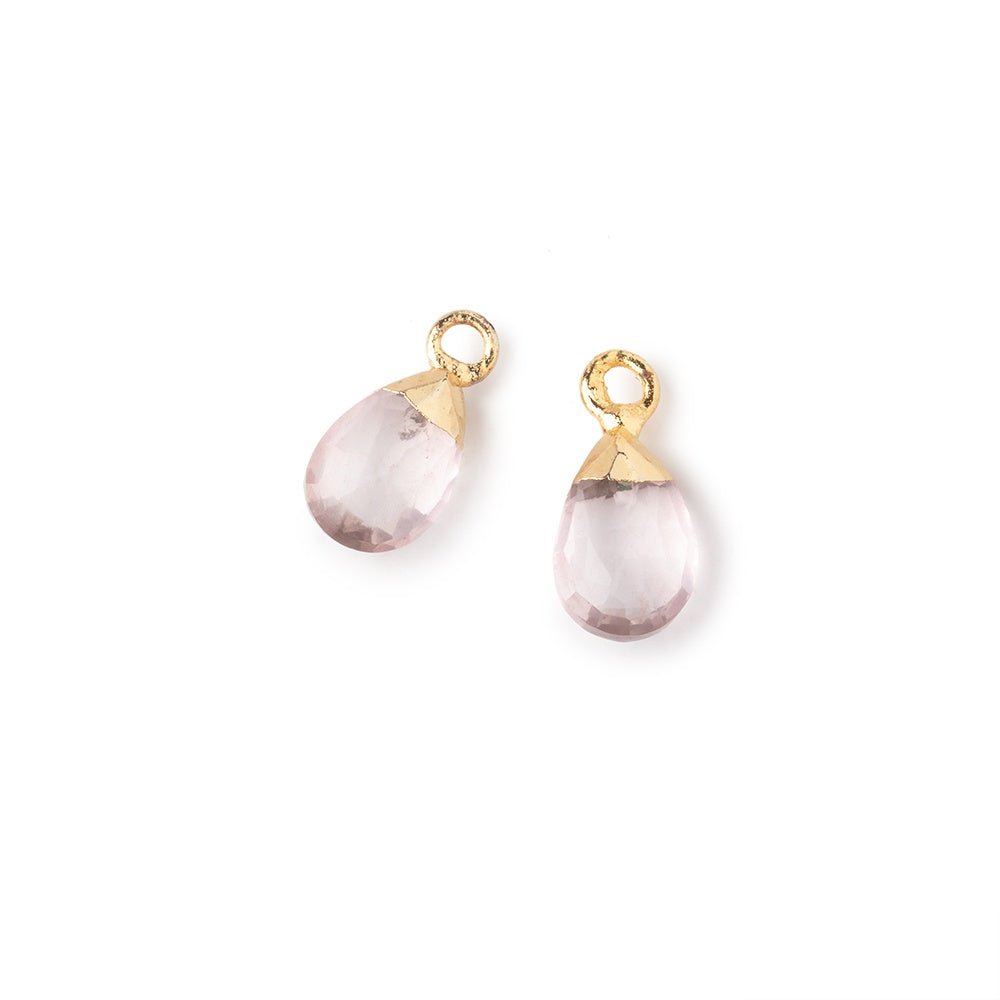 9x6mm Gold Leafed Rose Quartz Faceted Pear Set of 2 Pendants