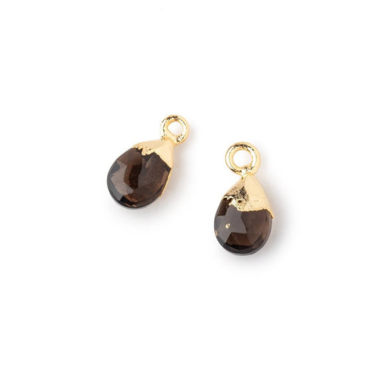 9x6mm Gold Leafed Smoky Quartz Faceted Pear Set of 2 Pendants