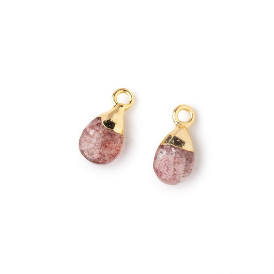 9x6mm Gold Leafed Strawberry Quartz Faceted Pear Set of 2 Pendants