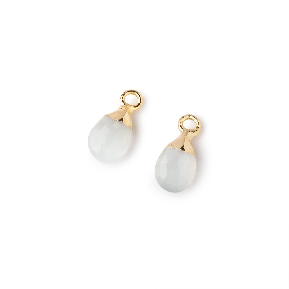9x6mm Gold Leafed White Moonstone Faceted Pear Set of 2 Pendants