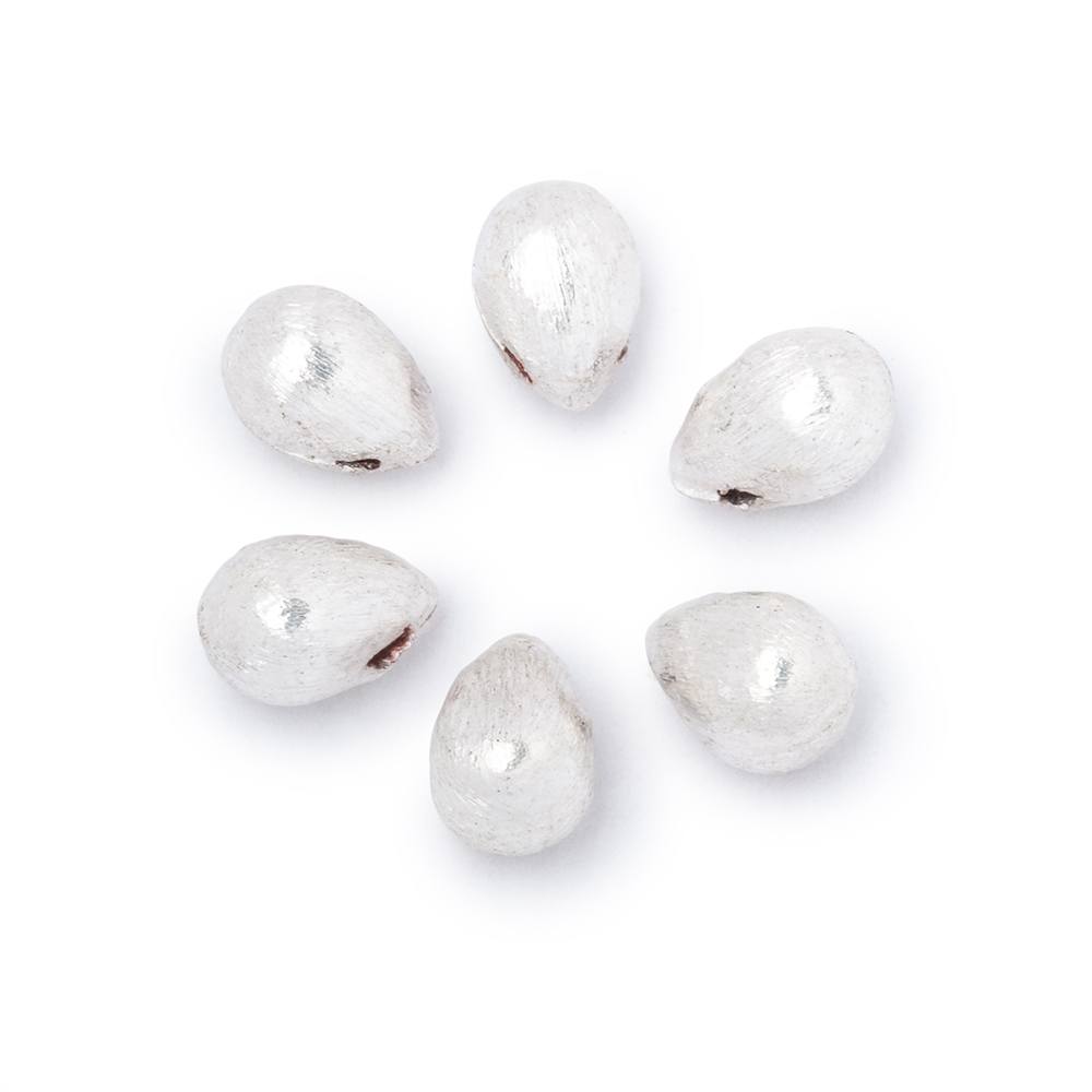 9x6mm Sterling Silver Plated Copper Brushed Tear Drop Set of 6 Beads