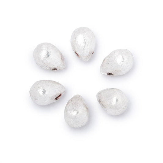 9x6mm Sterling Silver Plated Copper Brushed Tear Drop Set of 6 Beads