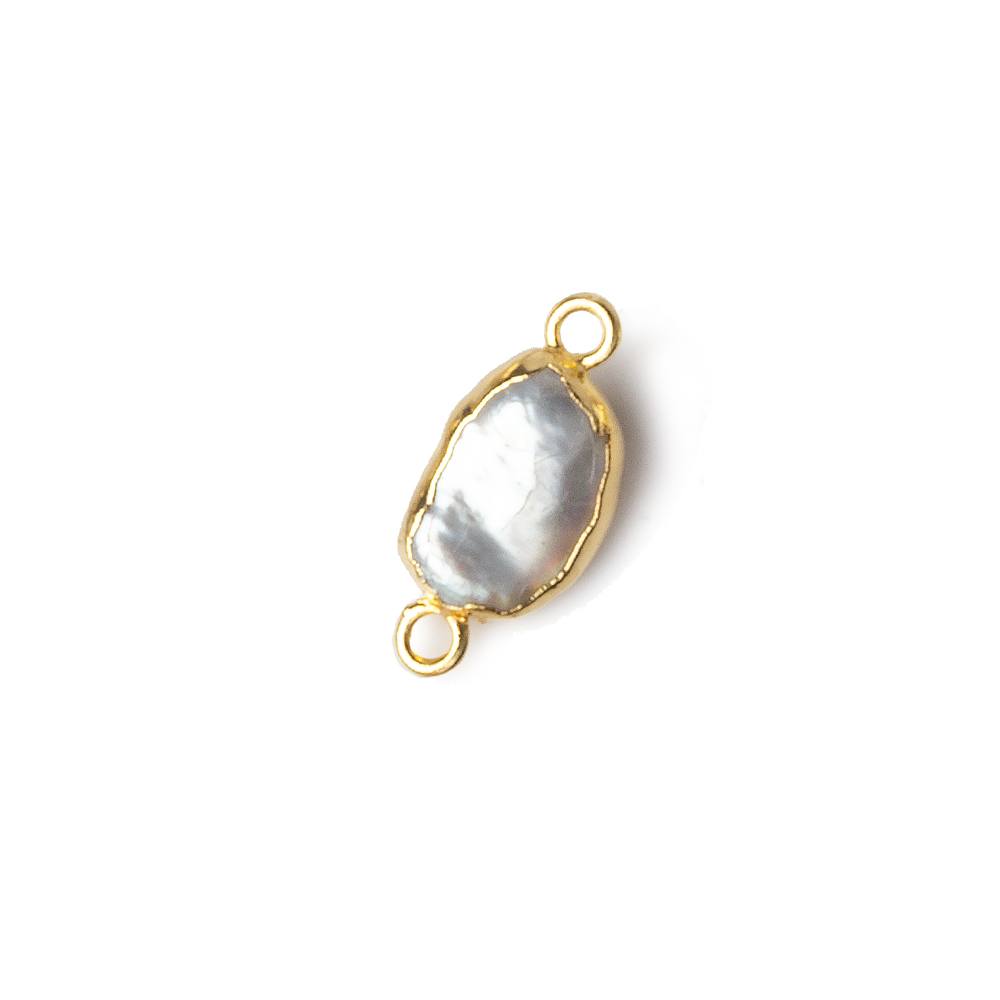 9x7-11x7mm Gold Leafed White Keshi Freshwater Pearl connector 1 piece