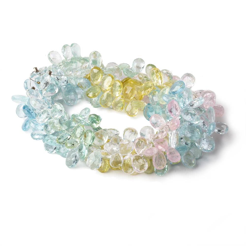 9x7-11x8mm Aquamarine & Multi Beryl faceted pear beads 18 inch 140 beads AA