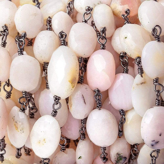 9x7-12x8mm Pink Peruvian Opal Faceted Oval Black Gold plated Chain by the foot