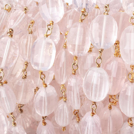9x7-12x8mm Rose Quartz Faceted Oval Beads on Vermeil Chain