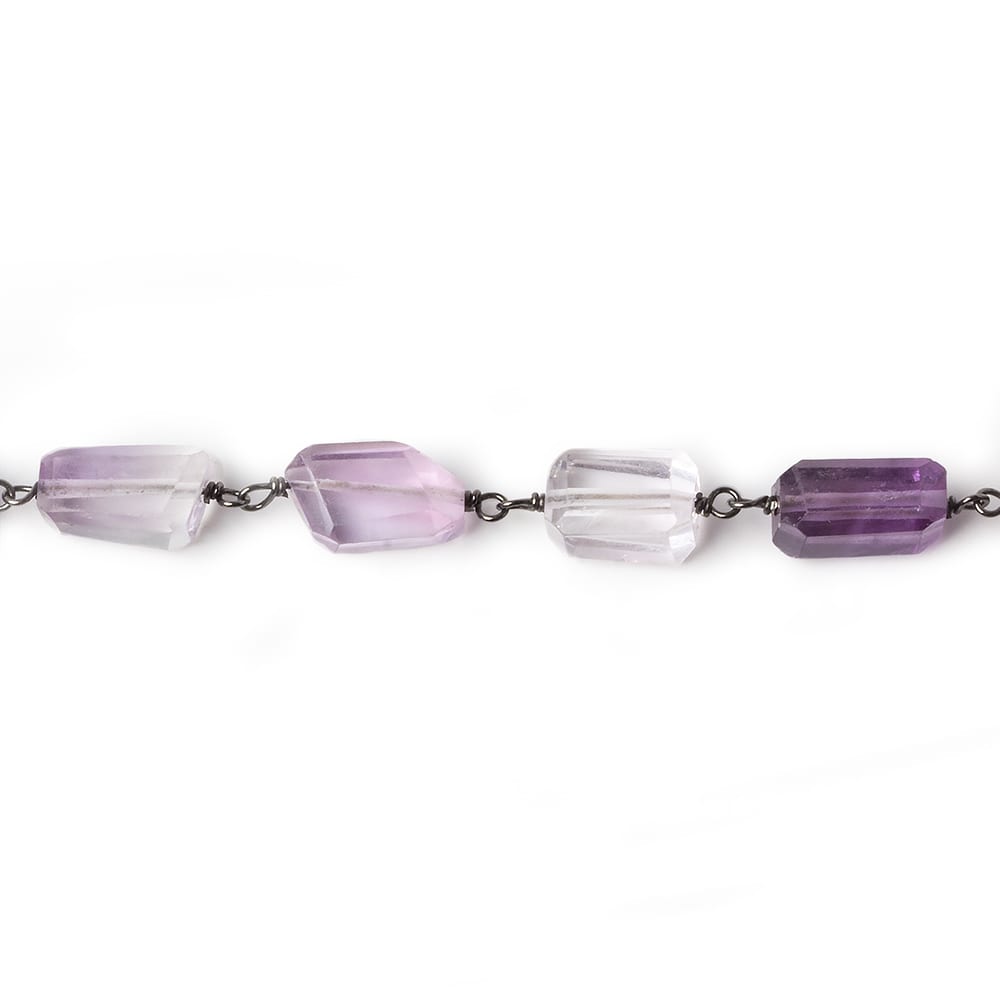 9x7mm Amethyst faceted nugget Black Gold plated .925 Silver Chain by the foot 22 pcs