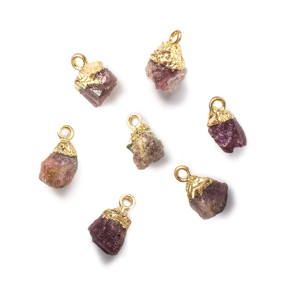 9x7mm Gold Leafed Pink Tourmaline Natural Crystal Focal Pendant 1 piece