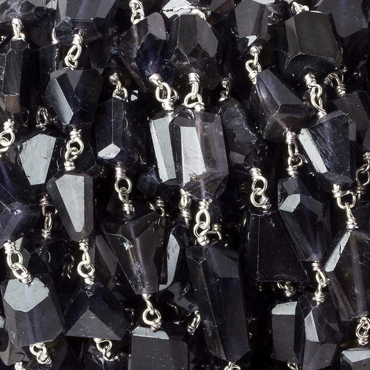 9x7mm Iolite faceted nugget .925 Silver Chain by the foot 22 pieces