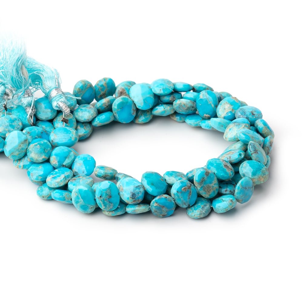 9x7mm Sleeping Beauty Turquoise Faceted Side Drill Ovals 8 inch 28 Beads