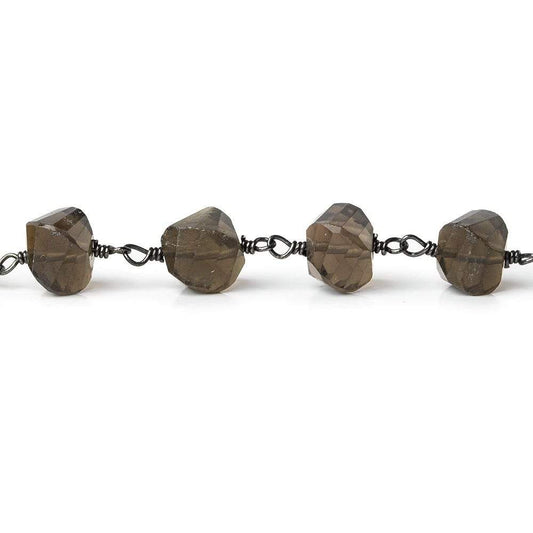 9x7mm Smoky Quartz faceted twist Black Gold plated Chain by the foot 22 pcs