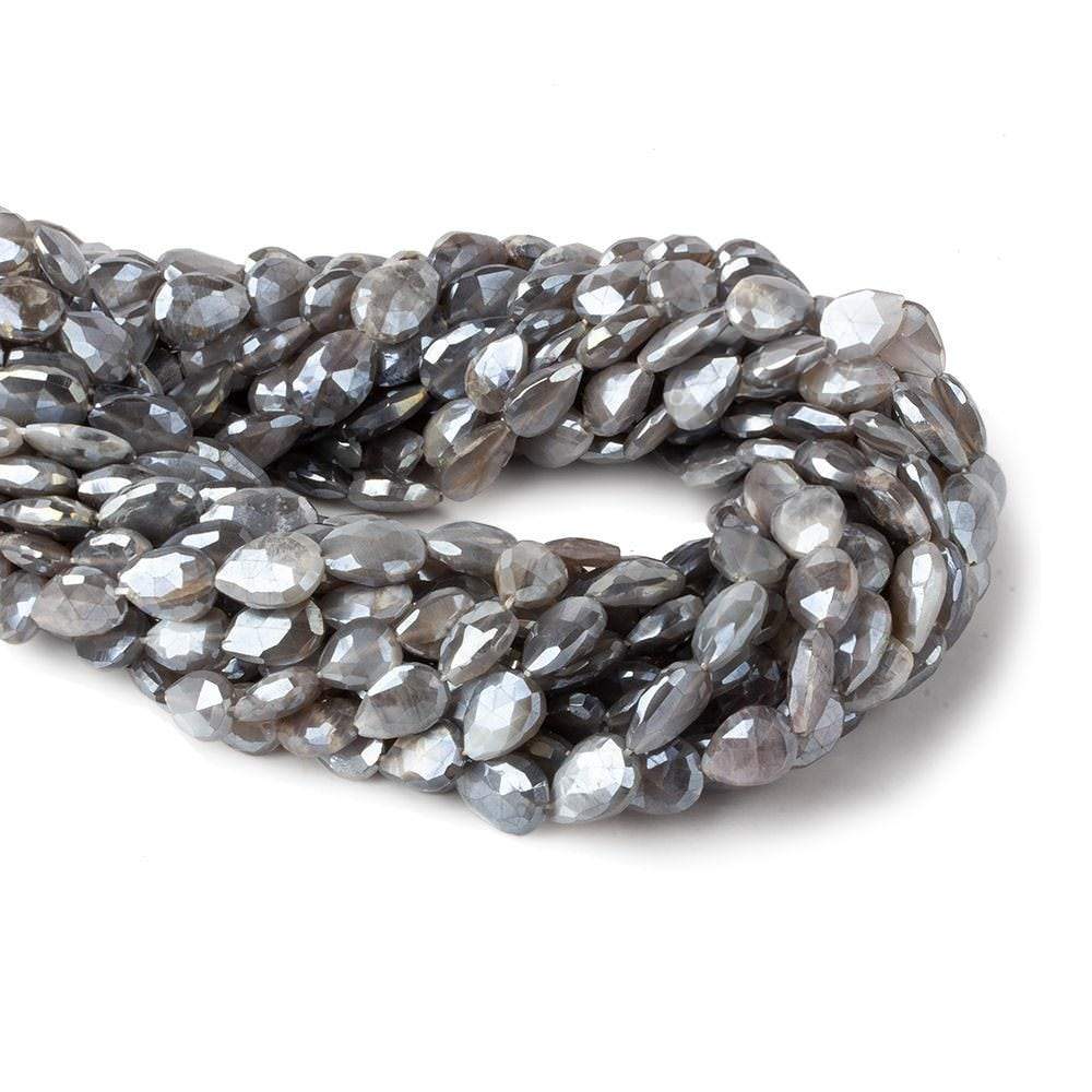 9x8-13x8mm Mystic Dark Platinum Grey Moonstone faceted pears 14 inch 29 beads