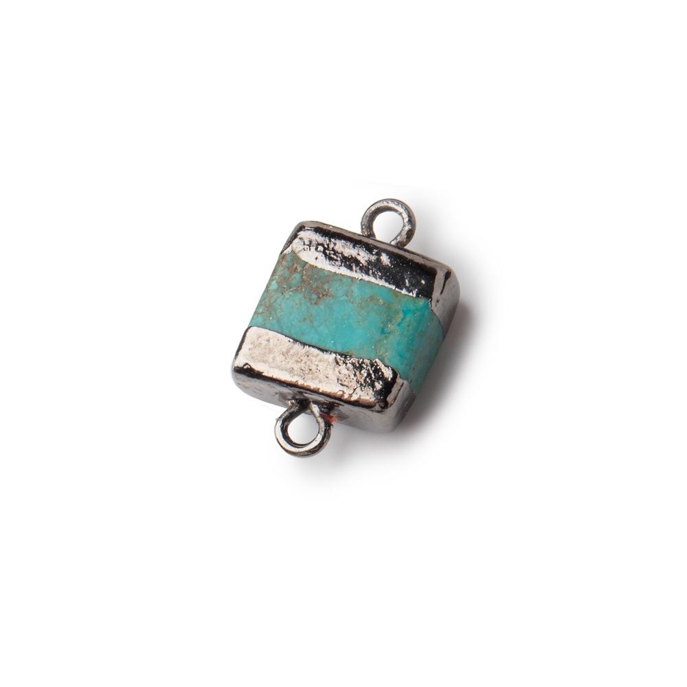 10x10x5mm Black Gold Leafed Chinese Turquoise plain square connector 1 piece