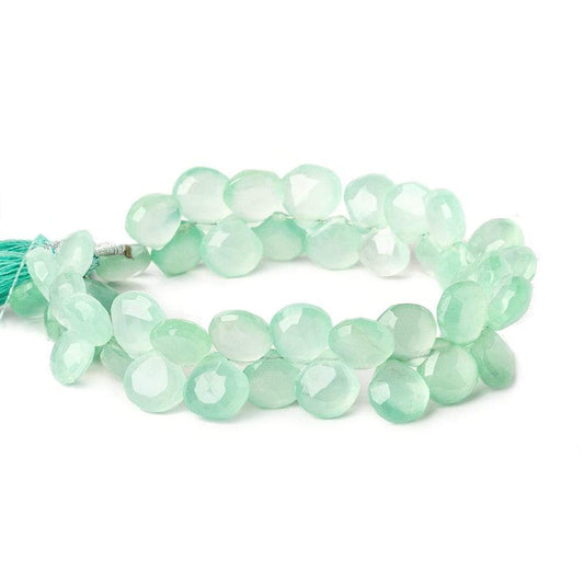 9x9-10x10mm Caribbean Green Chalcedony Faceted Hearts 8 inch 45 Beads