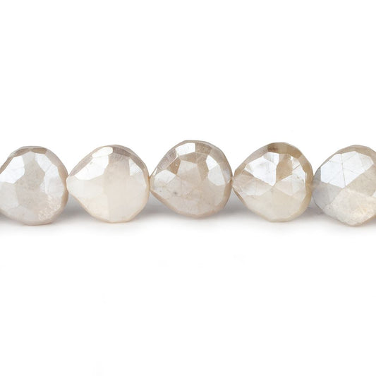 9x9-11x11mm Mystic Off White Moonstone straight drill faceted hearts 14 inch 35 beads
