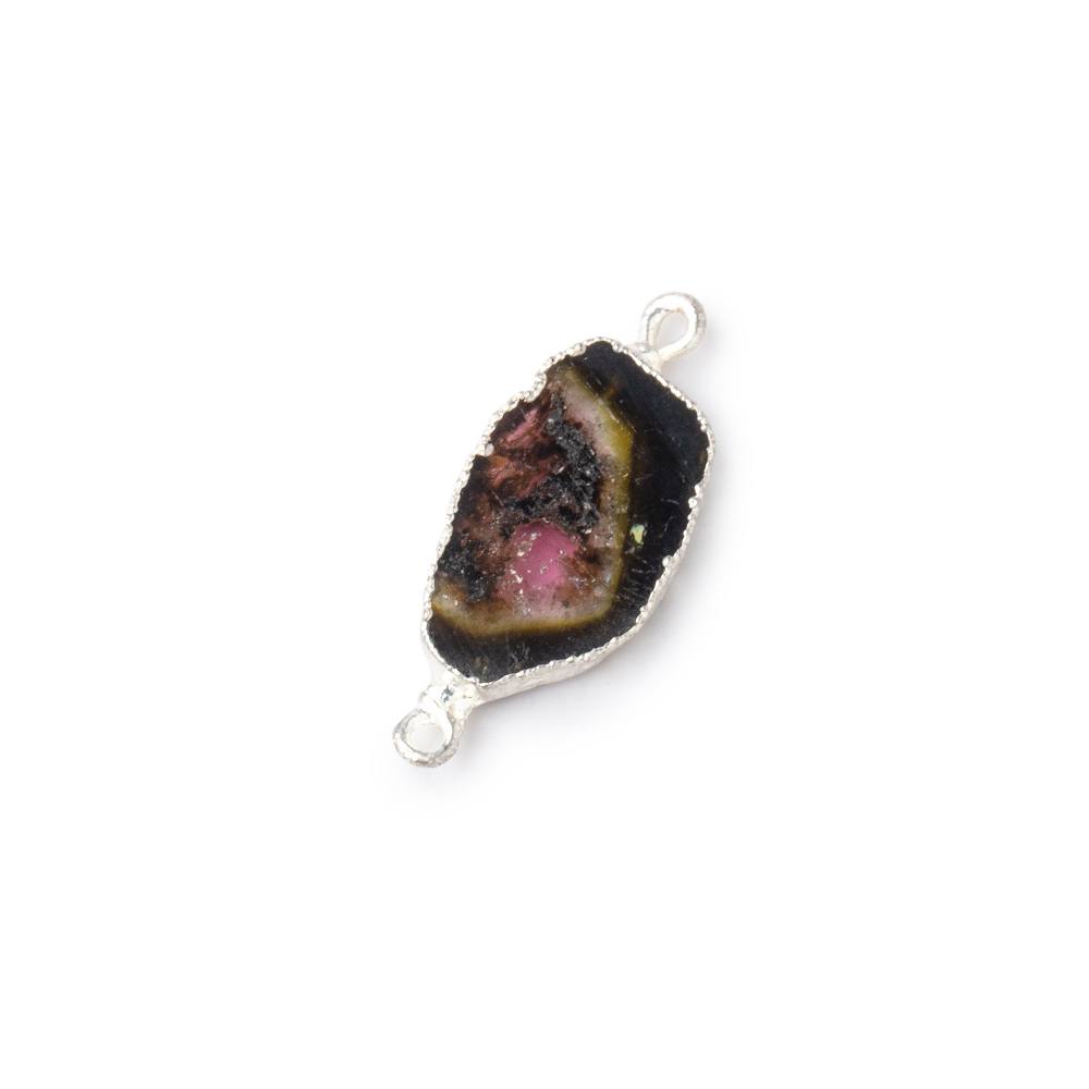9x9-12x11mm Silver Leafed Tourmaline Natural Crystal Slice 1 Connector Focal